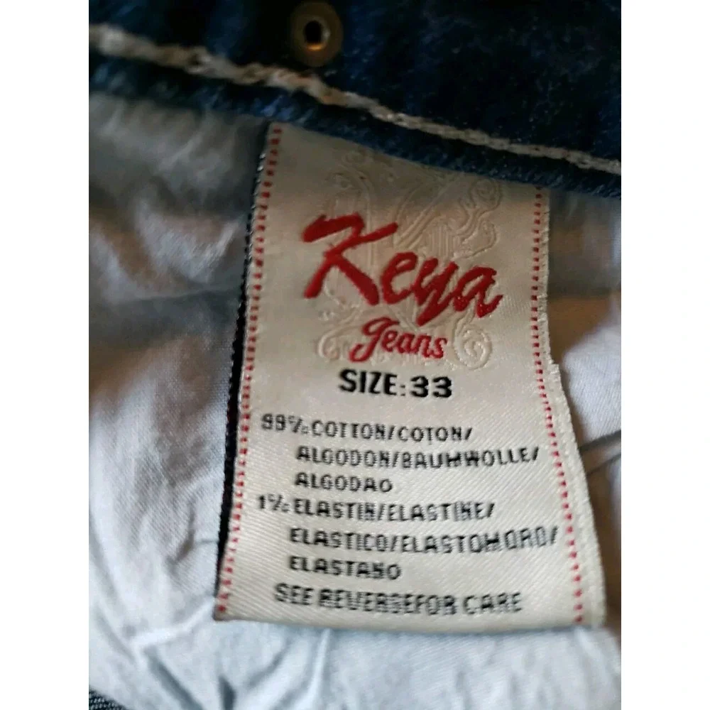 Sz 15 Jr Keya USA Women Easy Fit  Rhinestones Embroidered Cuff Capri Jean EUC - Picture 7 of 11